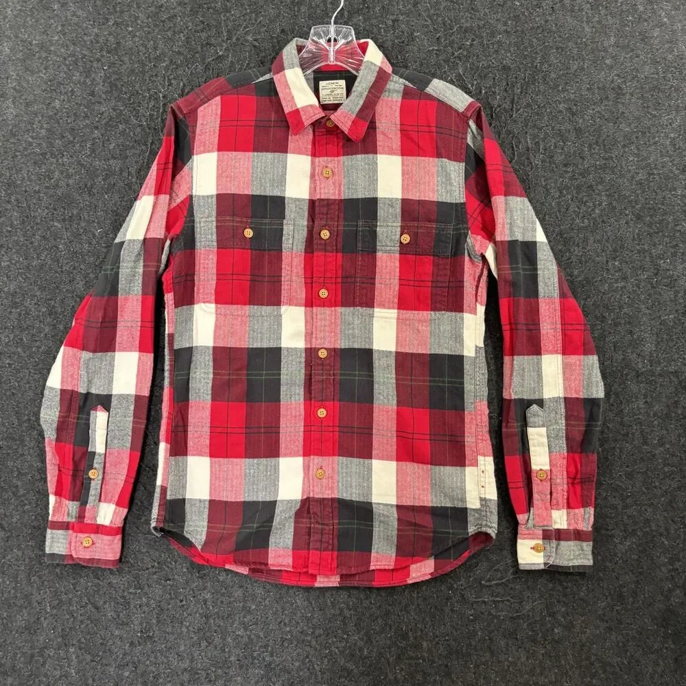 J.Crew Shirt Men's Small Red Plaid Flannel Slim Fit Pockets Button Up Casual